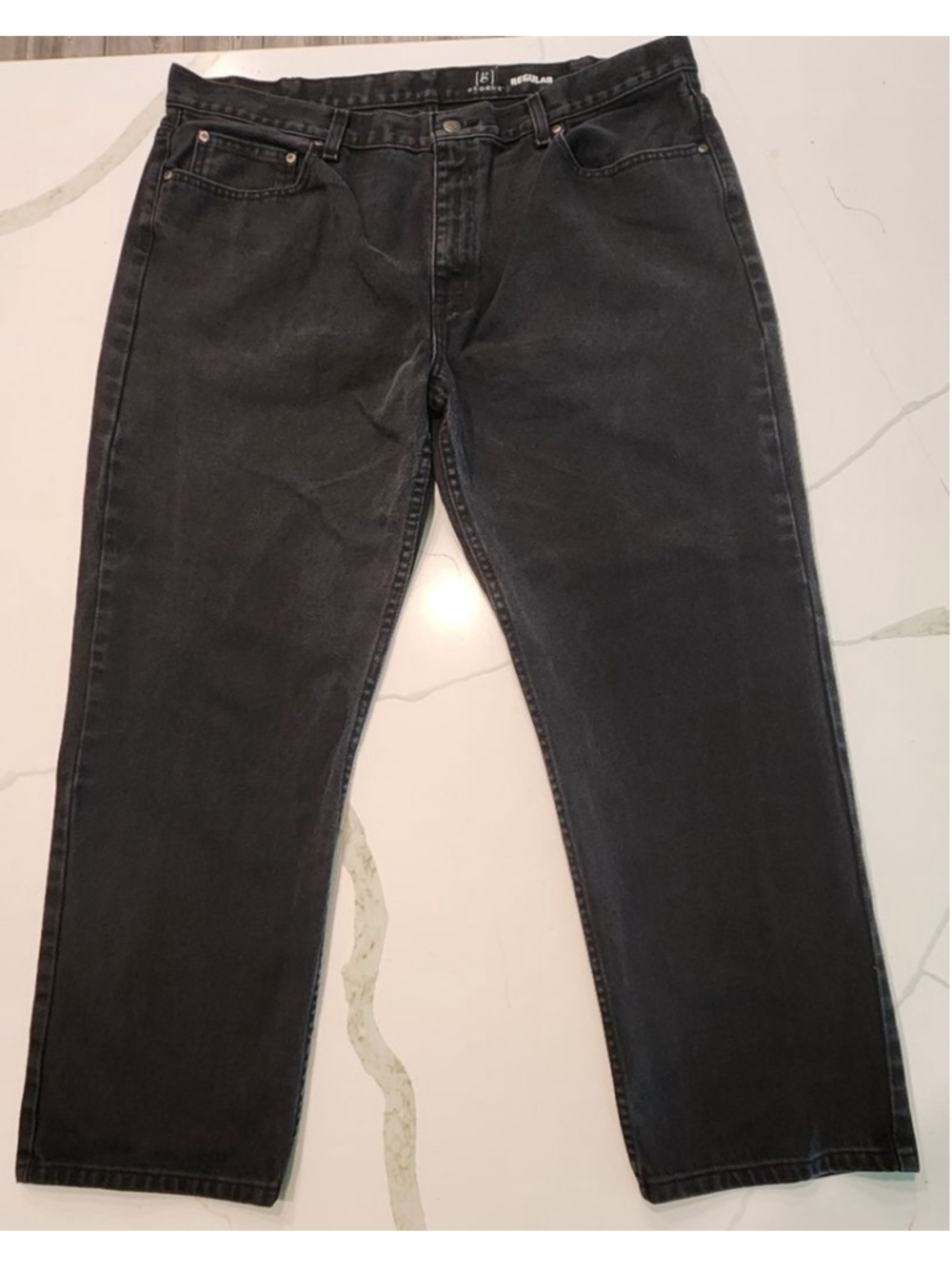 George Men's Black Regular Fit Straight Leg Jeans 40x30 100% Cotton Denim